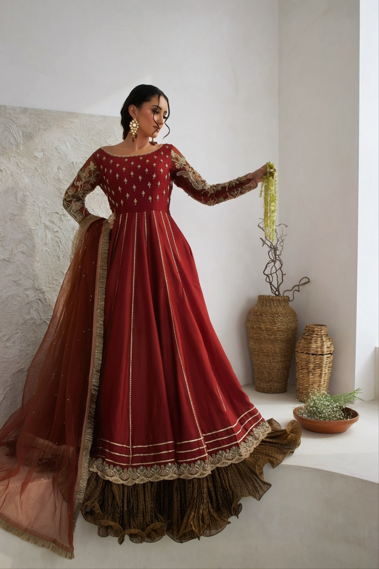 brown pakistani dress Luxury Brick Sheesh Silk Peshwas Toowoomba Black And White Akira pakistani wedding guest dresses Velvet Colors:Navy Blue 705